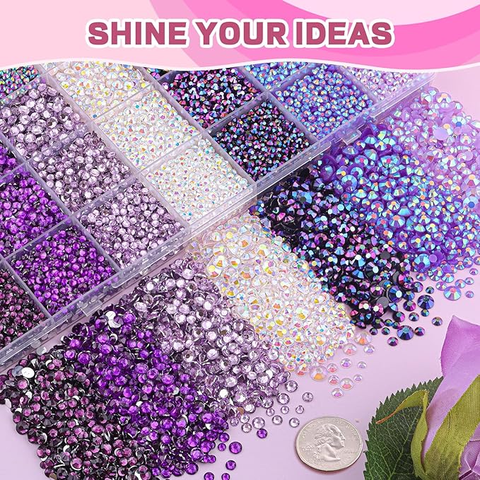 20000Pcs Purple Rhinestones for Bedazzling with 3Pcs B7000 Jewelry Glue, Resin Rhinestones for Crafting Crafts，Bedazzler Kit Flatback Gems for Clothing Shoes Tumblers Nail Art