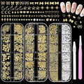 Gold Nail Charms Pearls, Heart Bow Nail Art Charms, Metal Cross Star Moon Nails Studs, Half Round Flatback Nail Pearls Charms, Caviar Nails Beads Charms for Nails Design DIY Craft