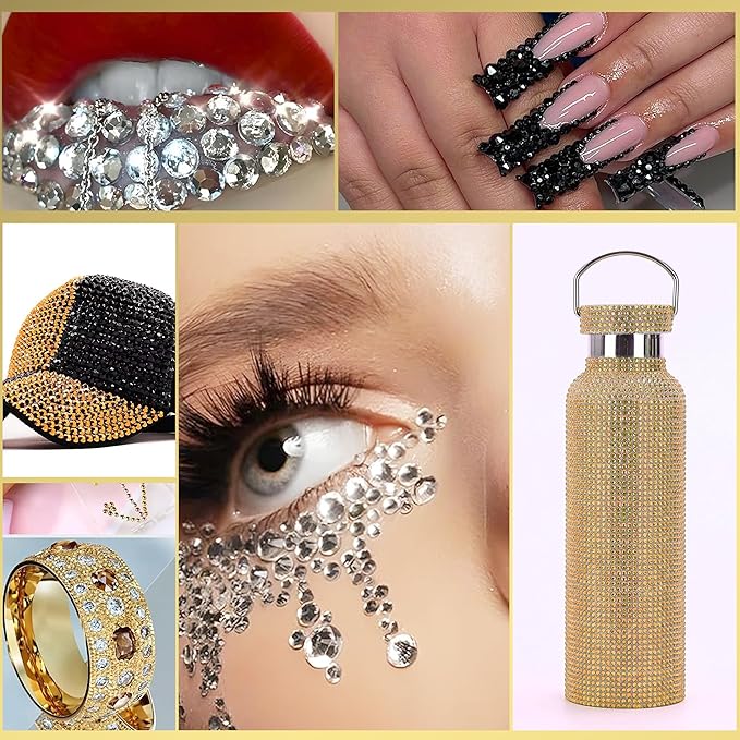 22000 Pcs Mixed Black Silver Gold Flatback Pearls and Rhinestones Bedazzling Kit, Resin Rhinestones Gems for Crafting, Mixed Size Half Pearls Gems for Nails Face Eyes Makeup Bottles Shoes DIY