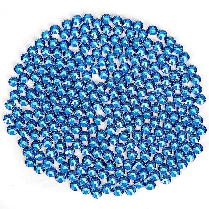 Capri Blue Rhinestones Flatback Rhinestone for Crafts Glass Nail Rhinestones Gems Crystals for Makeup Bags Shoes Decoration DIY(SS6,1440pcs,Capri Blue)