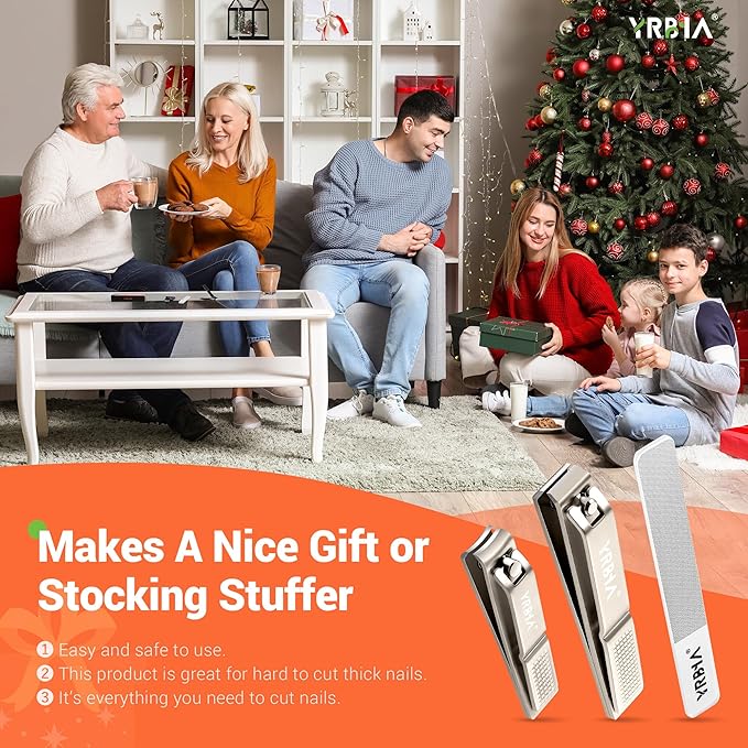 Nail Clippers with Glass Nail File, YRBIA Ultra Sharp Nail Clipper Set, Professional Stainless Steel Fingernail & Toenail Clippers Nail Cutter Set for Men & Women