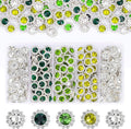 200 Pcs 12MM Sew on Rhinestones Mixed Colors Crystal Glass Metal Base Flower Shape, Flatback Rhinestones for Crafting, Sewing Accessories for Clothes and Shoes (Green)
