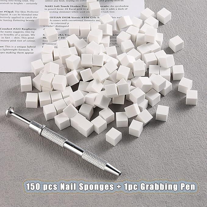 150pcs Ombre Sponge for Nails FSpronail Mini Sponges Gripper Pen Foam Sponge Aura Nail Sponge White Nail Polish Sponges Nail Art Manicure Tools Supplies - Silver
