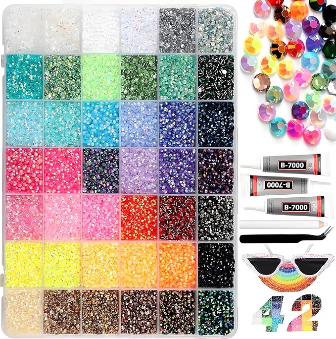 2026 New Resin Jelly Rhinestones for Bedazzling for Crafting Nails Face Makeup Crafts Tumblers,3mm Flatback Gems with Glue for DIY Crafts, Nail Art,Shoes,Clothing Decoration (42 Colors & 34000pcs)