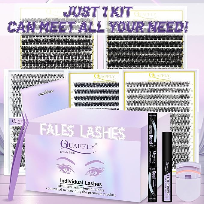 5-Pack False Eyelashes Kit with Lash Glue & Seal, Remover, Tweezers, Curler | Professional Lash Extension Set for Natural/Dramatic Look, Reusable, Salon & Home Use