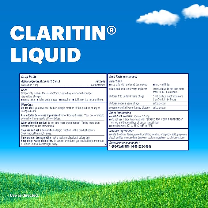 Claritin® Liquid, Allergy Medicine for Adults, 24-Hour Non-Drowsy Loratadine 5mg, Antihistamine, Cooling Honey Flavored, 8 fl. oz