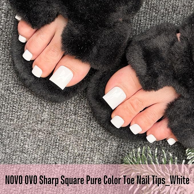 NOVO OVO White Square Toe Nail Tips - 240Pcs Soft Gel Press on Toenails, Milky White Full Cover Fake Nails for Pedicure, PMMA Acrylic False Toe Nails Extension Kit (15 Sizes, Wide Fit)