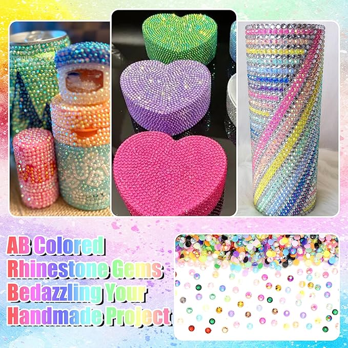 RODAKY Jelly Rhinestone for Bedazzling 40 Color Resin Rhinestones 3mm Flatback Gems Crystal Rhinestone Kit with 3Pcs 10ml B7000 Glue Diamond Jewels for Crafting DIY Art