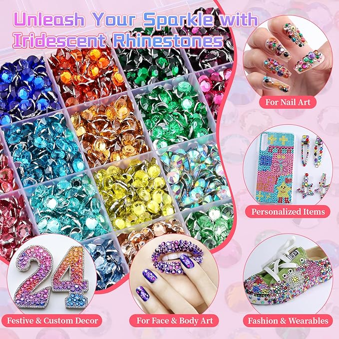 3600Pcs 6mm Resin Rhinestones for Bedazzling, Pink Red Black Flatback Gems for Crafting, Bedazzler Kit with Rhinestones Tools & B7000 Jewelry Glue for DIY Clothing Shoes Tumblers Fabric Mugs Bags