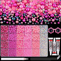 14000Pcs Flatback Pearls and Rhinestones for Crafting, Hot Pink Light Pink Mixed Size 3-8mm Resin Rhinestones and Half Pearls for Bedazzling, Nail Art and Decoration with 3pcs B7000 Jewelry Glue
