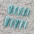 Sun&Beam Nails Handmade Press-on Medium Long Coffin Ballerina Blue Magnet Solid Color Minimalist Design Fashion False Nail Tips 10 Pcs Set (#250 M)