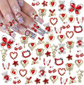24PCS Red Nail Charms Y2k Alloy Nail Art Rhinestone Charms 3D Heart Star Sailor Moon Nail Charms with Rhinestones Bear Cherry Nail Gems Shiny Jewelry Nail Decorations Supplies C