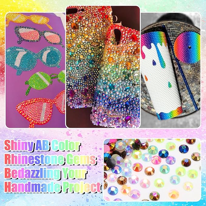 RODAKY 30000PCS Jelly Rhinestone 5mm Flatback Resin Gems AB Color Rhinestones for Bedazzling 2PCS 10ml B7000 Jewelry Glue Tweezers Pen Making Kit for Craft Clothing Shoes