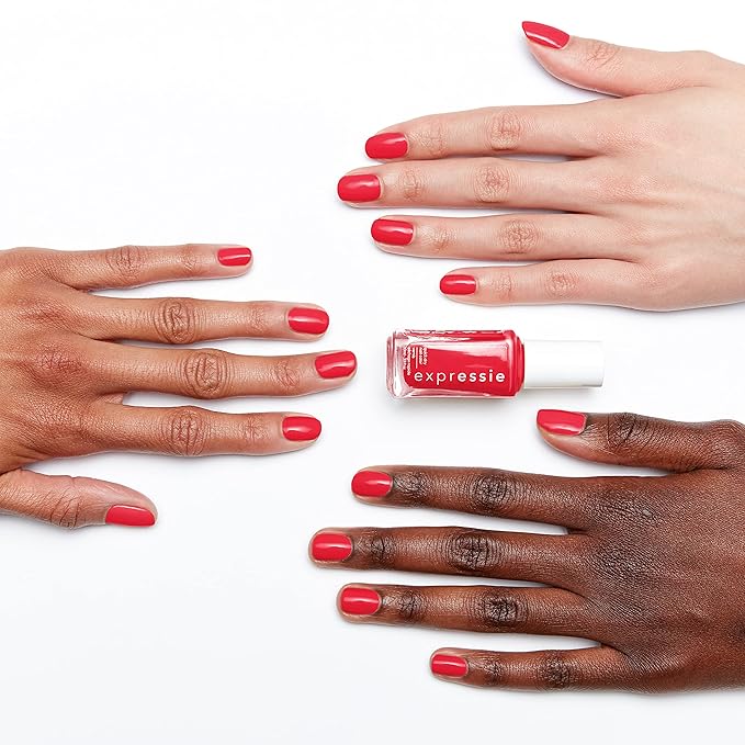 essie expressie Quick Dry Vegan Nail Polish, Electric Coral-Red with Pink Undertones, Ahead of the Gam(er), 0.33 Ounce