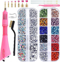 Blinginbox Hotfix Rhinestone Setter, Hot Fix Applicator Tool Bedazzler Kit with Rhinestones, Kit, Hot Fixed Wand for Clothes Clothing Fabric Crafts, 4000 Pcs, AB Crystal, Clear,7 Gems Sizes
