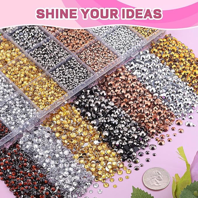 20000Pcs Metallic Rhinestones for Bedazzling with 3Pcs B7000 Jewelry Glue, Resin Rhinestones for Crafting Crafts，Bedazzler Kit Flatback Gems for Clothing Shoes Tumblers Nail Art