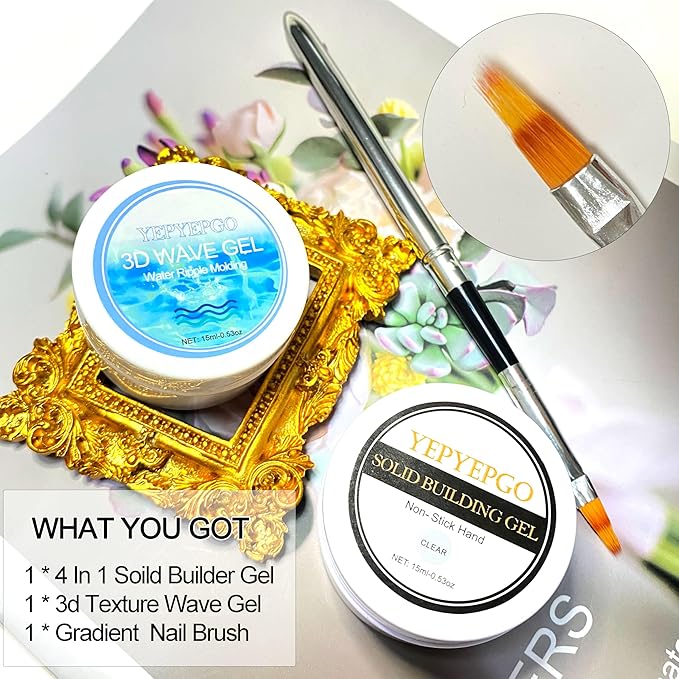3D Sculpting Gel for Nail Art, 2Pcs Non-Sticky Hand Solid Sculpture Builder Gel and Hard 3D Molding Gels with Pro Brush U V Soak Off Salon Quality DIY at Home, Clear, 30g