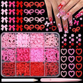BELICEY Valentines Pink Red Heart Bows Nail Charms 3D Hearts Nail Art Charm Resin Flatback Bow Charms for Nails Cute Kawaii Flower for Women Manicure DIY Nails Art Design Accessories Crafts