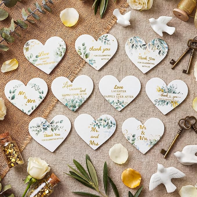 50 Pcs Greenery Wedding Nail File Gifts Bulk for Guest Mini Heart Emery Board Double Sided Nails Board Bachelorette Bridesmaid Party Favor Thank You for Celebrating with Us Game Prizes Bags Stuffers