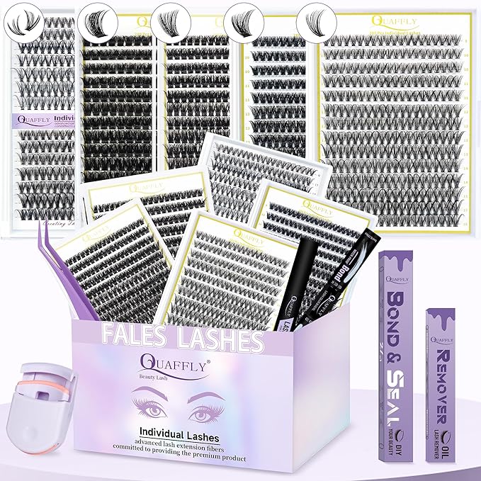 5-Pack False Eyelashes Kit with Lash Glue & Seal, Remover, Tweezers, Curler | Professional Lash Extension Set for Natural/Dramatic Look, Reusable, Salon & Home Use