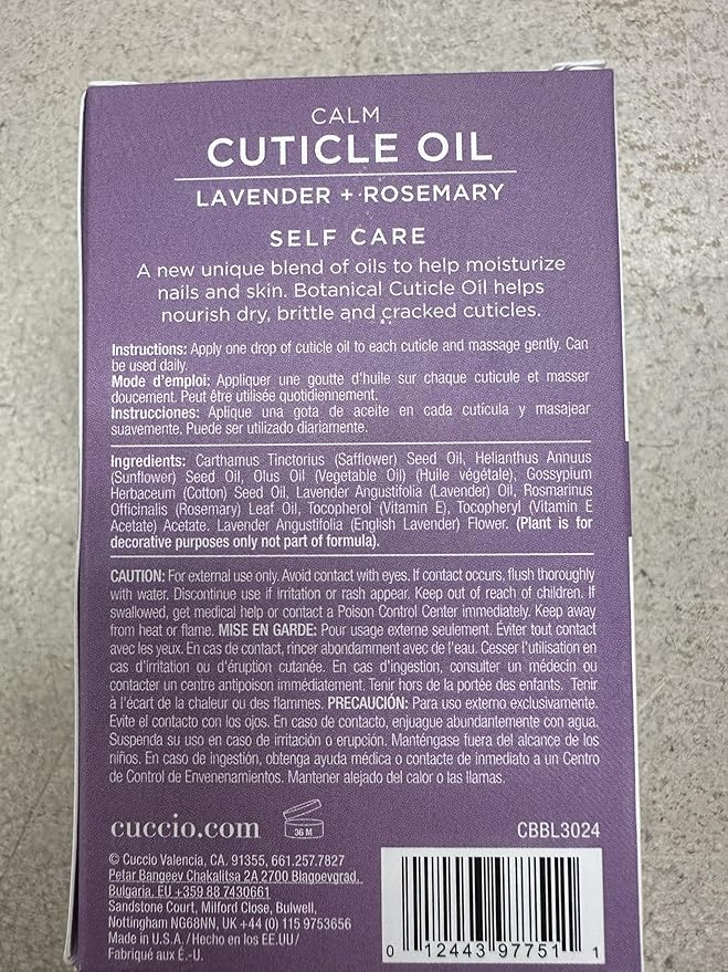 Cuccio Botanicals Lavender & Rosemary Cuticle Oil – 2.5 Fl. Oz – Nourishing Moisturizer for Dry Cuticles and Nails – Salon-Quality Natural Oil Blend for Nail Care
