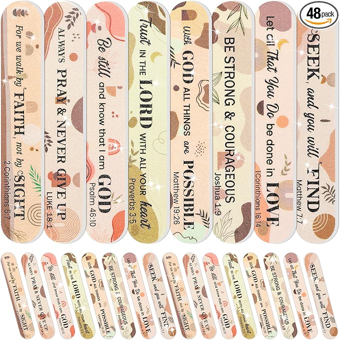 H1vojoxo Church Bible Verse Nail Files - 48pcs Christian Gifts for Women Bulk Boho Scripture Double Sided Emery Boards for Christian Religious Women Employee Appreciation Teacher Coworkers Staff Gifts
