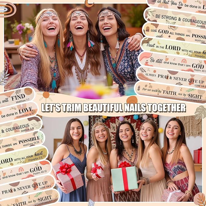 H1vojoxo Church Bible Verse Nail Files - 48pcs Christian Gifts for Women Bulk Boho Scripture Double Sided Emery Boards for Christian Religious Women Employee Appreciation Teacher Coworkers Staff Gifts