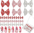 Maitys 24 Pieces Nail Bows Charms Rhinestones 3D Charms Alloy Pearl Bow Knot Accessory for Valentine's Day Women DIY Xmas Salon Jewelry Craft(Red, Gold, Rose Red)