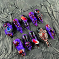 Press on Nails Handmade Nails 10Pcs Blood Style Hand Carved Purple Eyes Manual Press on Nails for Women Party Holiday Photo 33mm Long Size M