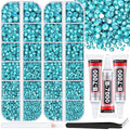 12000Pcs Resin Rhinestones for Bedazzling with 3Pcs B7000 Jewelry Glue, 2 Boxes Teal Blue Flatback Rhinestones for Crafting Crafts DIY, Crystals Gems for Clothing Shoes Tumblers Nail Art Makeup