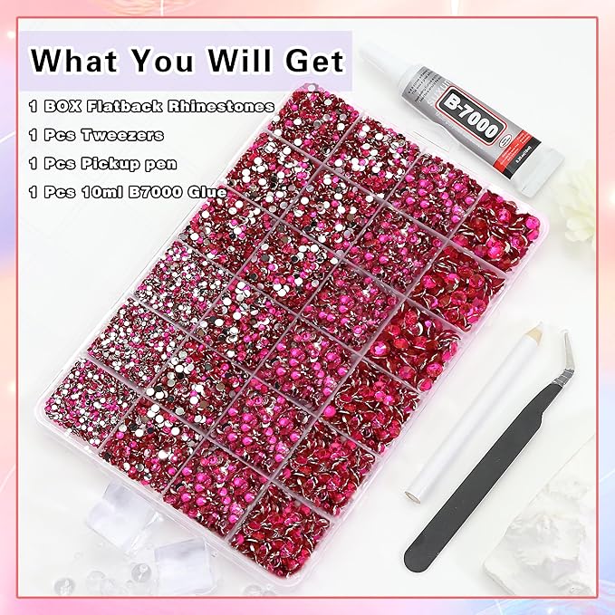 RODAKY Hot Pink Resin Rhinestones for Crafting Bedazzling,2-6MM Rhinestones for Nails Art,Hot Pink Nail Rhinestone and Gems,Nail Diamond Flatback Gems Crystals Charms for Nail Design DIY Makeup Decor