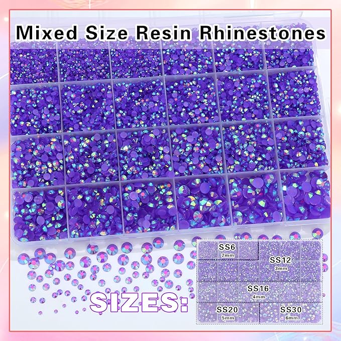 RODAKY Resin Jelly Rhinestones for Crafting Bedazzling,2-6MM Rhinestones for Nails Art,Dark Purple AB Nail Rhinestone and Gems,Nail Diamond Flatback Gems Crystals Charms for Nail Design DIY Makeup