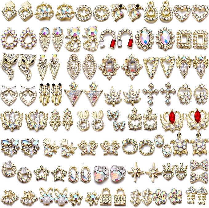1 Pack of 50 pcs Gold Rhinestones for Nails 3D Nail Charms for Acrylic Nails Nail Jewels for Nail Art Nail Gems Nail Stones