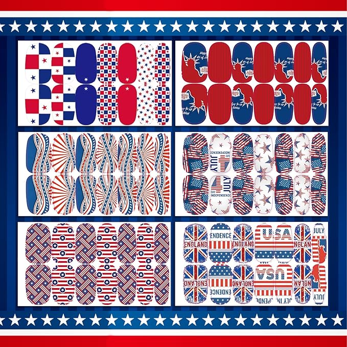TailaiMei 12 Sheets 4th of July Nail Wraps Stickers, Patriotic Nail Polish Strips Self-Adhesive Full Wraps with 2 pcs Nail Files for Independence Day American Flag DIY Nail Art Design