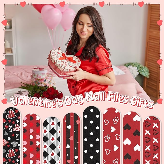 H1vojoxo Happy Valentine’s Day Nail Files - 48pcs Heart Double Sided Emery Boards Galentine's Day Party Nail Files Favor Valentines Galentine Gift for Girl Employee Coworker Appreciation Teacher Staff