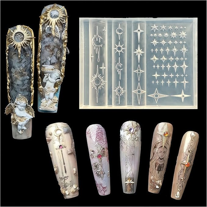 3D Star Nail Mold Multiple Shapes Metal Starlight Silicone Nails Molds Accessories Gel Moon Art Manicure Tools