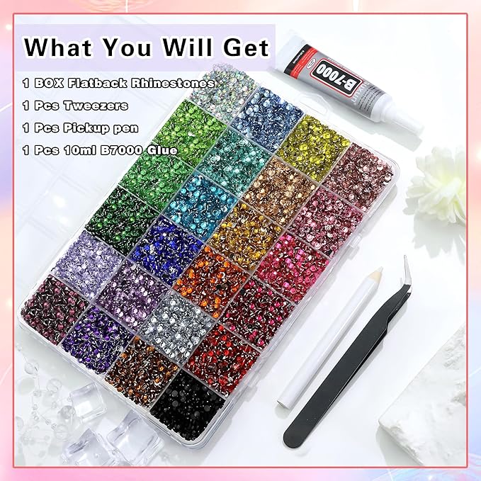 RODAKY Resin Rhinestones for Crafting Bedazzling,24 Color Rhinestones for Nails Art,3MM Nail Rhinestone and Gems,Nail Diamond Flatback Gems Crystals Charms for Nail Design DIY Makeup Decor