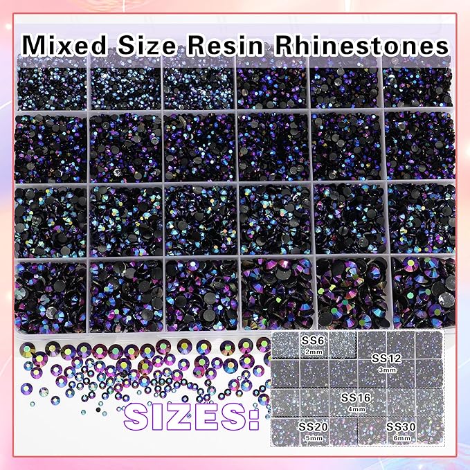 RODAKY Resin Jelly Rhinestones for Crafting Bedazzling,2-6MM Rhinestones for Nails,Black-Purple Blue AB Nail Rhinestone and Gems,Nail Diamond Flatback Gems Crystals Charms for Nail Design DIY Makeup