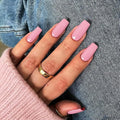KQueenest Baby Pink Press on Nails Long Medium Square, Light Rose Pink Fake Nails Medium Coffin, Glossy Sheer Color Acrylic Nails Press ons, Reusable Bright Soft Gel Glue on Nails for Women Summer