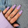 KQueenest Light Purple Press on Nails Long Medium Square, Lilac Fake Nails Medium Coffin, Glossy Sheer Color Acrylic Nails Press ons, Reusable Soft Gel Glue on Nails for Women Daily Wear
