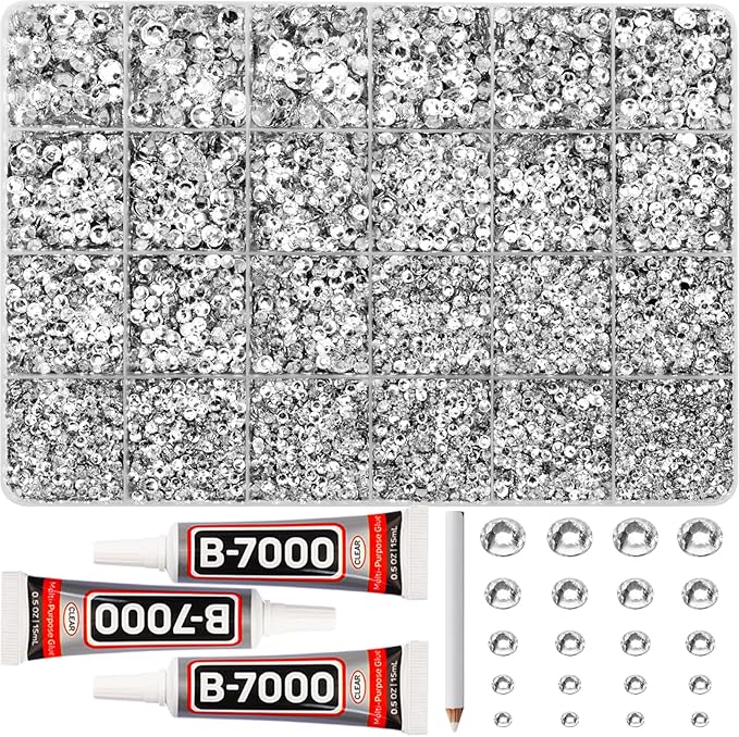 31000Pcs Silver Clear Rhinestones Gems Bedazzling Bedazzler Kit, Crystal Bedazzled Flatback Diamonds for Crafting Clothes Crafts Shoes Fabric, Jewels Bedazzle Resin Flat Back Gemstone 2-6mm b7000 Glue