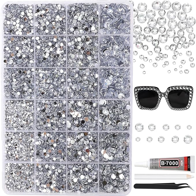 RODAKY Resin Rhinestones for Crafting Bedazzling,2-6MM Rhinestones for Nails Art,Silver Clear Nail Rhinestone and Gems,Nail Diamond Flatback Gems Crystals Charms for Nail Design DIY Makeup Decor