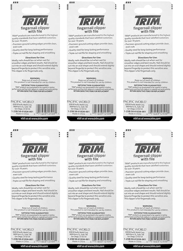 Trim Nailcare Fingernail Steel Clipper with File, Item Number 12500 (Pack of 6)