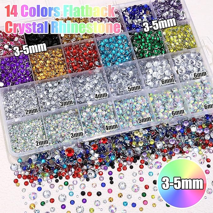 RODAKY 30000Pcs Resin Rhinestone Flatback Crystal Gems Mixed Size AB Clear Rhinestones for Bedazzling Kit with 2PCS 10ml B7000 Glue Tweezers Pen Bedazzled Gem for Crafting