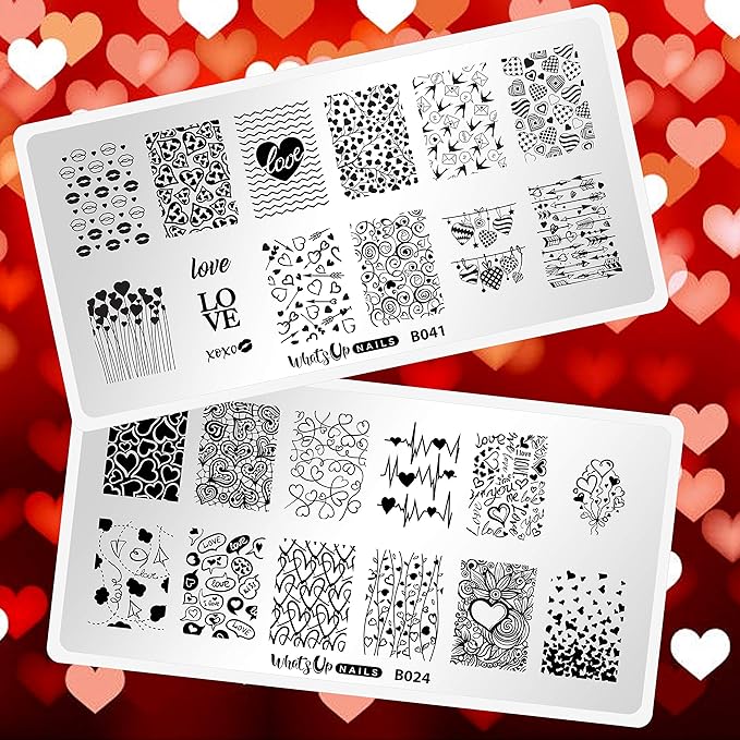 Whats Up Nails - Valentine's Day Stamping Plates 2 pack (B024, B041) for Nail Art Design