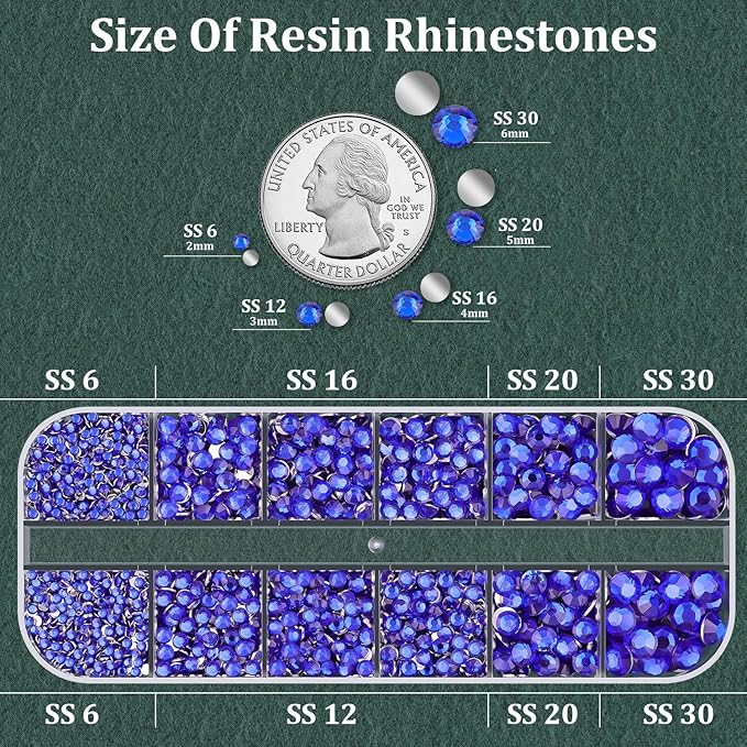 Resin Rhinestones for Crafting with B7000 Jewelry Glue, 1 Box Royal Blue Flatback Crystals with 3Pcs 10ml Glue for Bedazzling Crafts DIY Nail Art Makeup，Non Hotfix Gems for Clothing Shoes