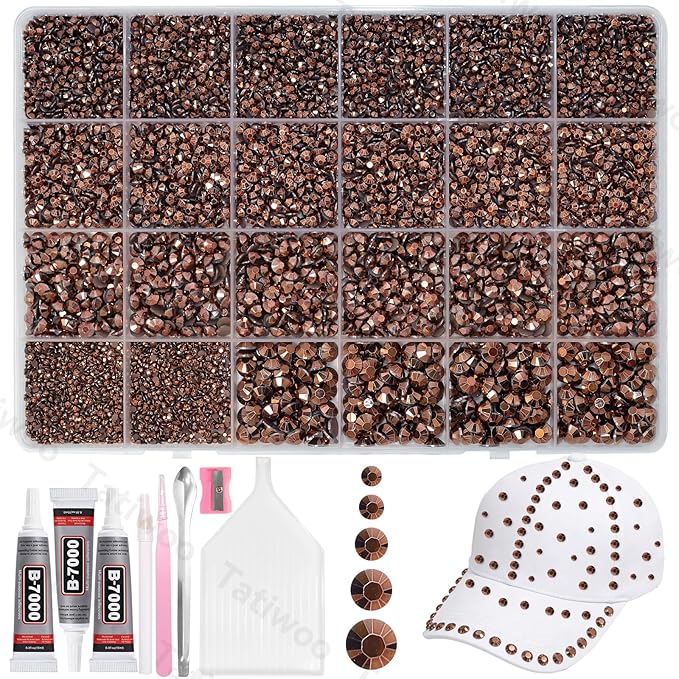 20000Pcs Bronze Tan Crystal Flatback Jelly Resin Rhinestones for Bedazzling, Mix Sizes Bronze Tan Rhinestones Gems Bedazzling for Crafting, Flatback Rhinestone for DIY Face Makeup Crafts Tumblers