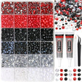 RODAKY 9000PCS Rhinestone Pearls for Bedazzling Red Black White Flatback Gems Half Pearls for Crafting Diamond Making Kit Clothing Shoes Nail Decor with Glue Tweezer Pickup Pen