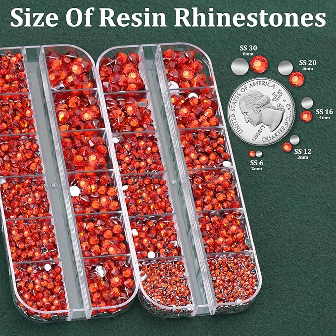 Resin Rhinestones for Crafting with B7000 Jewelry Glue, 2 Boxes Red Zircon Flatback Crystals with 3Pcs 10ml Glue for Bedazzling Crafts DIY Nail Art Makeup, Gems for Clothing Shoes