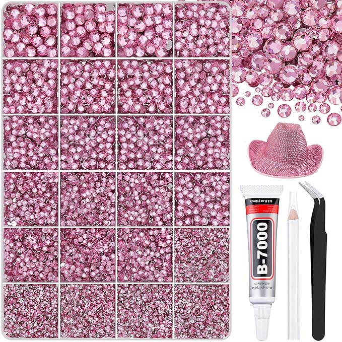25000Pcs Dark Pink Rhinestones for Bedazzling with B7000 Jewelry Glue, Non Hotfix Flatback Gems, Crystal Resin Rhinestones for Crafting Crafts Clothing Tumblers Mugs Shoes Fabric Decor Nail Art